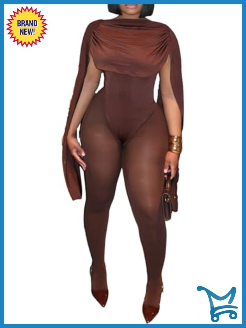 Women's 2 Piece Cape Sleeve Bodysuit & Stockings Set Polyester